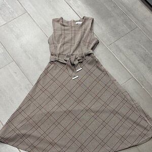 Calvin Klein Brown Plaid Midi Dress